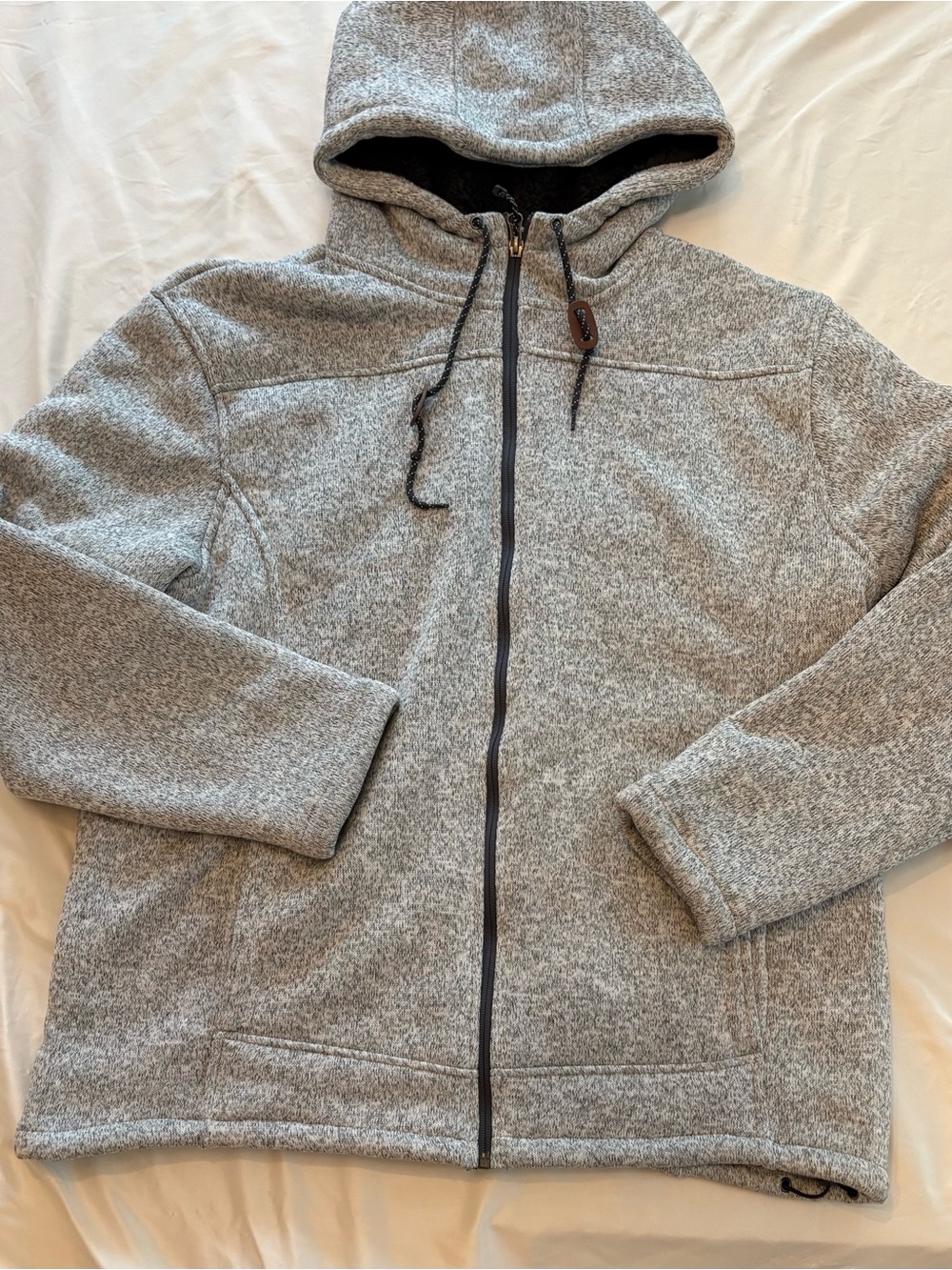 Hooded Full-Zip Sweater Jacket - Light Gray